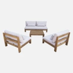 Salon De Jardin Bois Premium 5 Places Couleur : Bois / Beige -Sweeek AC4XXLBG 03