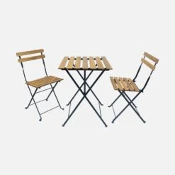 Table De Bistrot Bois Et Métal 2 Chaises Pliables -Sweeek ACMTBS55S2BK 01