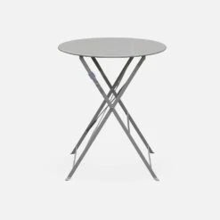 Table De Jardin Bistrot Pliable Métal, 2 Chaises Couleur : Gris Taupe -Sweeek BS60C2BN 02