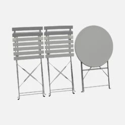 Table De Jardin Bistrot Pliable Métal, 2 Chaises Couleur : Gris Taupe -Sweeek BS60C2BN 05