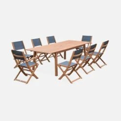 Table De Jardin Extensible Bois , 8 Chaises Couleur : Bois / Anthracite -Sweeek EC240R8AT 01