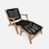 Chaise De Jardin En Bois Et Corde Avec Repose Pieds Couleur : Noir -Sweeek ECRLXROPEBK 01