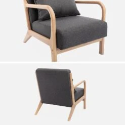 Fauteuil Design En Bois Et Tissu Couleur : Gris Foncé -Sweeek IACSCADKGY 03