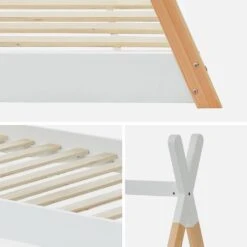 Lit Tipi Enfant 90 X 190 Cm En Pin Naturel, Sommier Inclus Couleur : Blanc -Sweeek IBEDTIPIWH 04