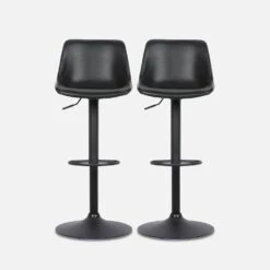 Tabouret Bar Réglable 60,5/81,5cm Simili Cuir (lot De 2) Couleur : Noir -Sweeek IBSAJPUX2BK 02