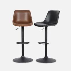 Tabouret Bar Réglable 60,5/81,5cm Simili Cuir (lot De 2) Couleur : Noir -Sweeek IBSAJPUX2BK 06