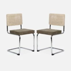 Chaise Cantilever Tissu Et Effet Rotin (lot De 2) Couleur : Taupe -Sweeek ICHRMJTPX2 02