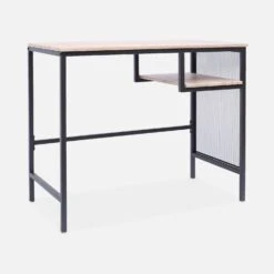 Bureau Métal Et Effet Bois Avec Casier De Rangement -Sweeek IDESKLOFT90 01