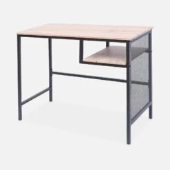 Bureau Métal Et Effet Bois Avec Casier De Rangement -Sweeek IDESKLOFT90 04