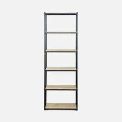 Etagère Bibliothèque Industrielle Métal Et Effet Bois 6 Niveaux Couleur : Noir -Sweeek ILFBK180BN 02