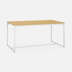 Table à Manger Métal Et Effet Bois 4 Places Couleur : Blanc -Sweeek ILFDT150WH 01