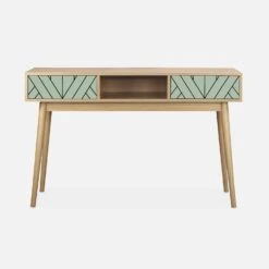 Console Effet Bois Naturel 2 Tiroirs Couleur : Vert D'eau -Sweeek IMKDESK120GW 03