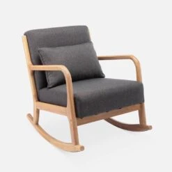 Rocking Chair Scandinave Bois Et Tissu Couleur : Gris Foncé -Sweeek IRACSCADKGY 01
