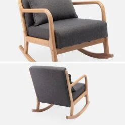 Rocking Chair Scandinave Bois Et Tissu Couleur : Gris Foncé -Sweeek IRACSCADKGY 03