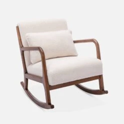 Rocking Chair Scandinave En Bois Et Tissu Bouclette -Sweeek IRACSCALWLBOUCL 01