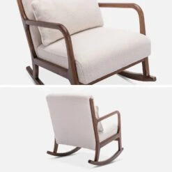 Rocking Chair Scandinave En Bois Et Tissu Bouclette -Sweeek IRACSCALWLBOUCL 03