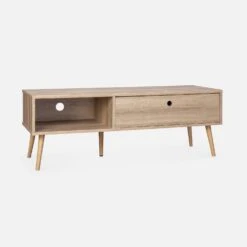 Meuble TV Scandinave Effet Bois 2 Espaces De Rangement 120 Cm -Sweeek ISNTVS120NAT 01