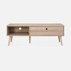 Meuble TV Scandinave Effet Bois 2 Espaces De Rangement 120 Cm -Sweeek ISNTVS120NAT 02