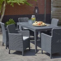 Fauteuil De Jardin Imitation Rotin Couleur : Graphite / Gris -Sweeek PLK10857BKGY 03