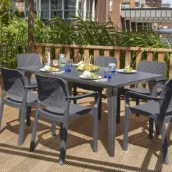 Chaise De Jardin Empilable Résine Plastique (lot De 6) Couleur : Graphite -Sweeek PLKSARMX6BK 03