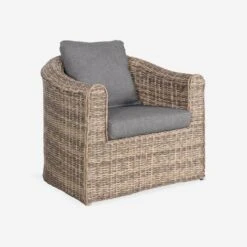 Salon De Jardin Résine Tressée Ronde 4 Places Couleur : Beige / Anthracite -Sweeek RWH3101AT 03