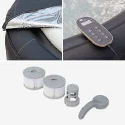 Spa Gonflable 6 Places Rond Simili Cuir, Ozonateur, Système Anti-gel, Couvercle -Sweeek SPACA069 05