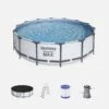 Piscine Hors Sol Tubulaire Ronde Avec Bâche, échelle, Pompe Et Filtre ∅4,3m -Sweeek SPBW430FPGY 06