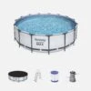 Piscine Hors Sol Tubulaire Ronde Avec Pompe, Filtre, Bâche Et échelle ∅4,5m -Sweeek SPBW460FPGY 06
