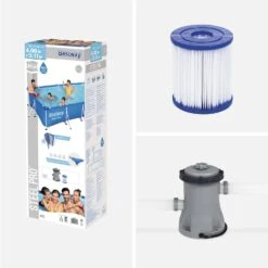 Piscine Hors Sol Tubulaire Rectangulaire Avec Filtre, Pompe Et Bâche -Sweeek SPBW4X2KIDSCV 04