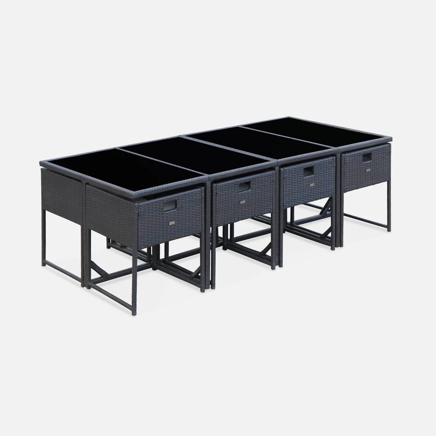 Table De Jardin Encastrable Résine Tressée, 8 Chaises Couleur : Marron 6 Table De Jardin Encastrable Résine Tressée, 8 Chaises Couleur : Marron – Image 4