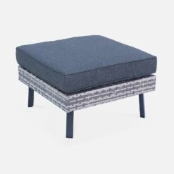 Salon De Jardin Résine Tressée Plate 5 Places Couleur : Nuances De Gris / Gris Foncé -Sweeek WKAF007MIXGY 05