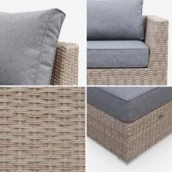 Salon De Jardin Résine Tressée Arrondie 5 Places Couleur : Bois / Gris Foncé -Sweeek WKVS004NATGY 04