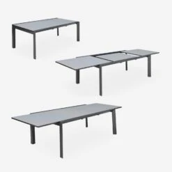 Table De Jardin Extensible Aluminium, 8 Chaises Couleur : Gris Foncé / Gris Taupe -Sweeek XT300R8SANDCO 03