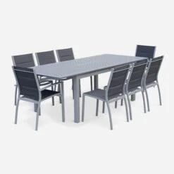 Table De Jardin Extensible Aluminium, 8 Chaises Couleur : Gris / Gris Foncé -Sweeek XTSAF245R8AT 01