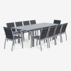 Table De Jardin Extensible Aluminium, 8 Chaises Couleur : Gris / Gris Foncé -Sweeek XTSAF245R8AT 03