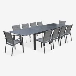 Table De Jardin Extensible Aluminium, 10 Chaises -Sweeek XTSAF335R10CO 01