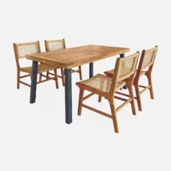 Table Intérieur / Extérieur Bois Et Métal + 4 Chaises En Cannage Et Bois -Sweeek ac150kdatr4can 4a1641ae011450837d110ac0a800fda4