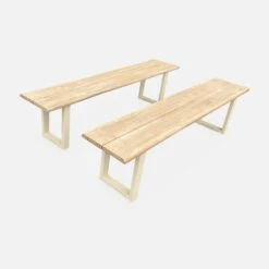 Banc 3 Places Acacia Brossé Clair, Structure Acier (lot De 2) Couleur : Ivoire -Sweeek ac180benchivose cd1e9667dc4ce1137aeec292c8b9d241