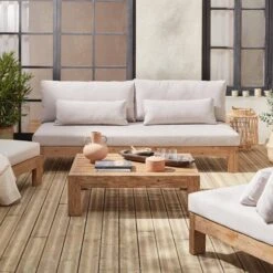 Salon De Jardin Bois Premium 5 Places Couleur : Bois / Beige -Sweeek ac4xxlbg 19bf401e4a52b0c3e02d3ef85e9ad7f0