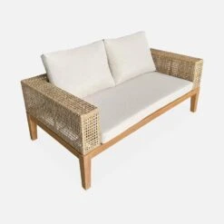 Salon De Jardin Cannage Et Bois 4 Places, Beige Couleur : Teck -Sweeek accan3101bg 229a93e7833a43fcd83b97eee311a57e