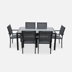 Table De Jardin Aluminium Et Textilène, 6 Chaises Empilables Couleur : Anthracite / Gris -Sweeek af150r6at a082680ce0cc2b70ce6a07109c40df0d