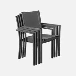 Table De Jardin Aluminium Et Textilène, 8 Chaises Empilables Couleur : Anthracite / Gris -Sweeek af180r8at 572a846f2b5217690638e3a50b9a2424
