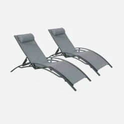 Bain De Soleil Aluminium Textilène, Multi Positions (lot De 2) Couleur : Anthracite / Gris -Sweeek afloungeatx2 41c740d685a7cc9d90b5075cc7ceaa35
