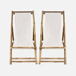 Lot De 2 Chiliennes Bambou , Toile Naturelle Pliable, Multi Positions -Sweeek bambchilx2nat 3b2e89b311be4c41a72f5150f3d98aef