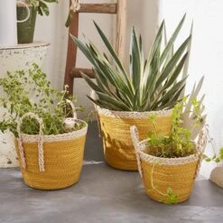 Lot De 3 Paniers Cache Pots Couleur : Jaune