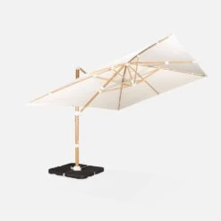 Parasol Déporté Rectangulaire 3x4m, Mât Effet Bois + Dalles à Lester 50x50cm Couleur : Ecru -Sweeek hukd3x4basewdec 015069724721344f891be5a11beafcee