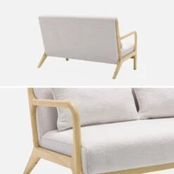 Banquette 2 Places + Fauteuil En Bois Et Tissu Bouclette -Sweeek iacsca1n2boucl 1c4daa15b2b576658f0116a87477400c