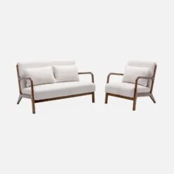 Banquette 2 Places + Fauteuil Bouclette En Bois D'hévéa Teinté Noyer Clair -Sweeek iacscalwl1n2bcl 55228bff935cf51b022e4ed0829ce4b1