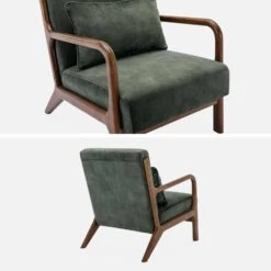 Fauteuil Scandinave Velours Et Bois D'hévéa Teinté Noyer Clair Couleur : Kaki -Sweeek iacscalwlvvkak 300ea1d6b1a2d53db6d5b00638cda127