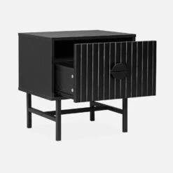 Table De Chevet Effet Bois Rainuré Noir -Sweeek ibazbedside 57bcace4b030a3c34b7483bb6fc566e5